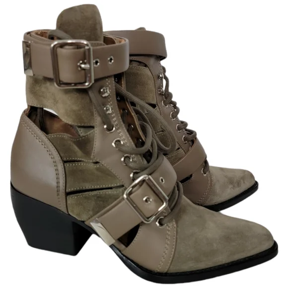 Chloe Rylee Suede Gray Boot Lace Up Buckle Size 36 - Picture 10 of 10